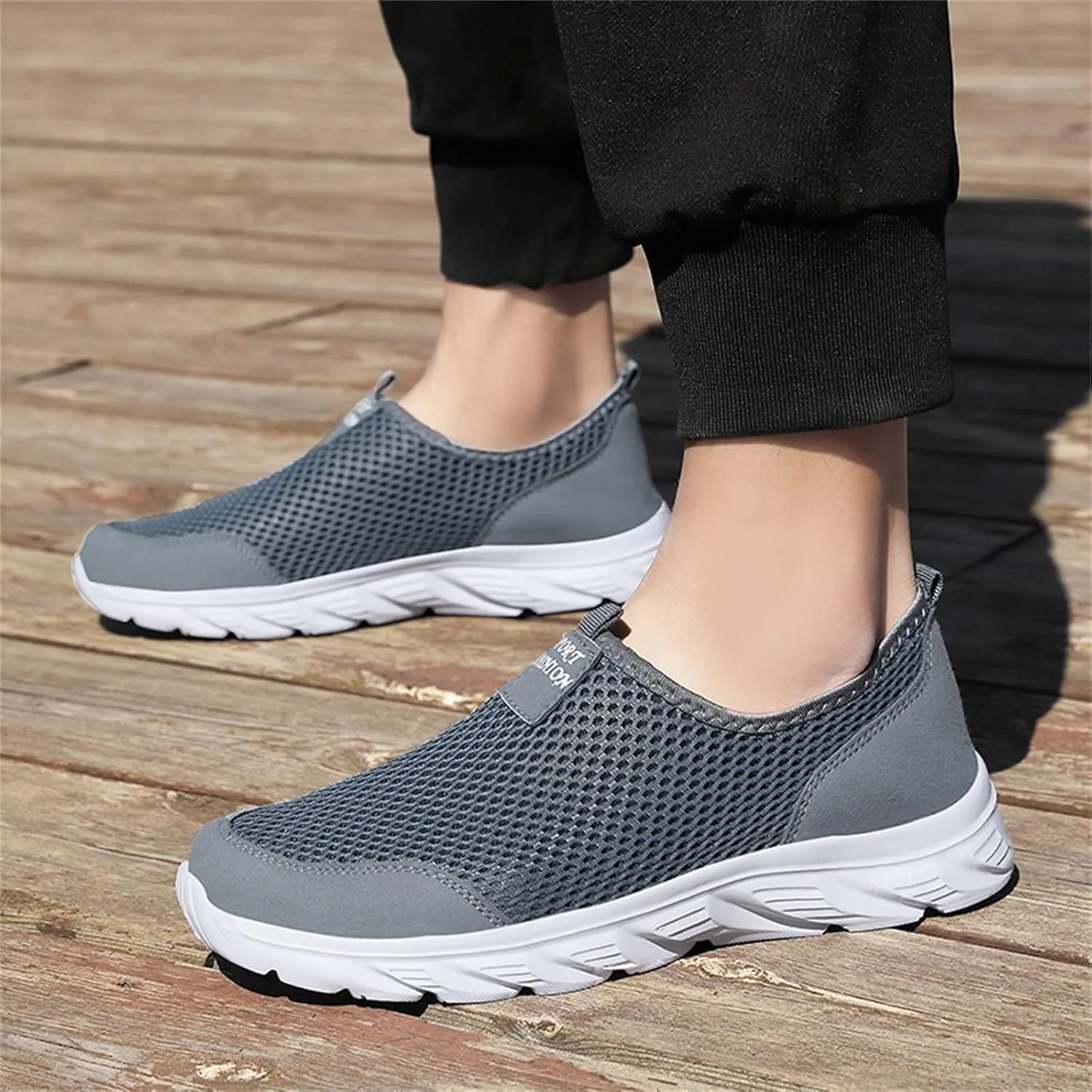 Arch Support Walking Shoes for Men Slip on Lightweight Breathable Fashion Sneaker Soft Flat Soled Elderly Shoes