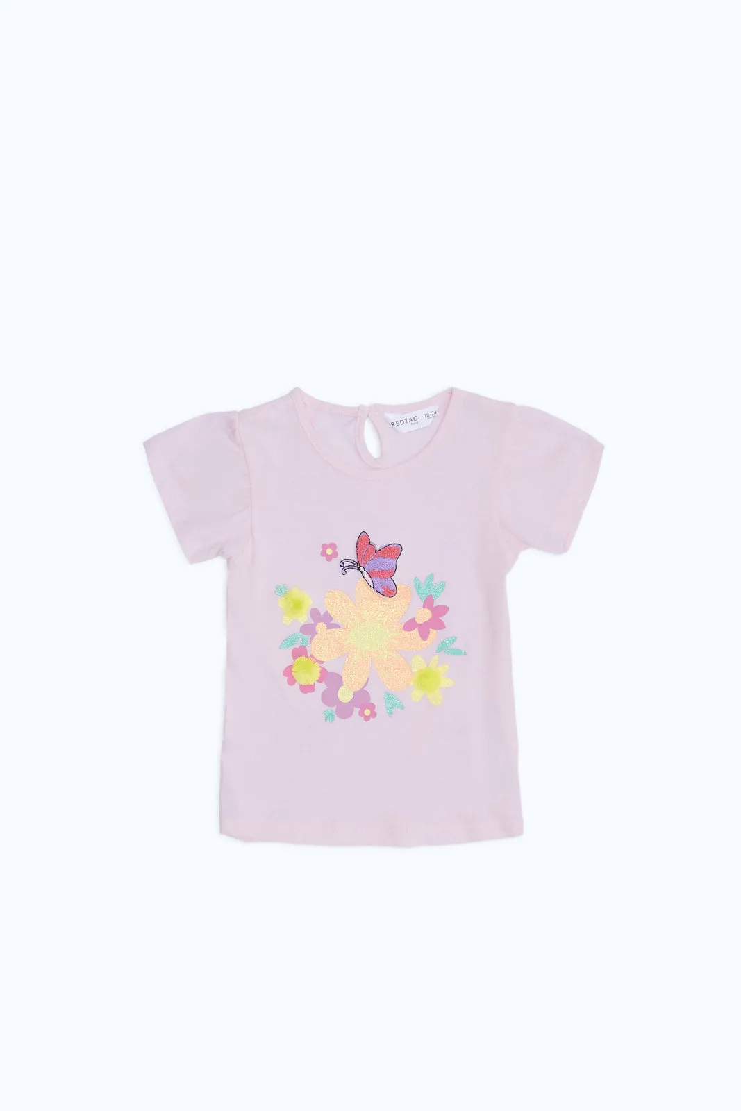 Baby Girls Pink Placement Print T-Shirt
