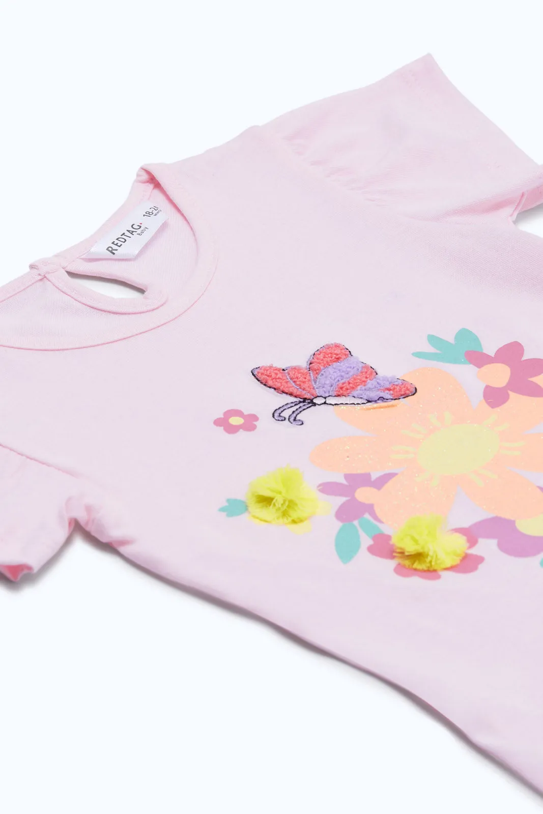 Baby Girls Pink Placement Print T-Shirt