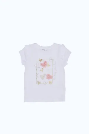 Baby Girls White Heart Embellished T-Shirt