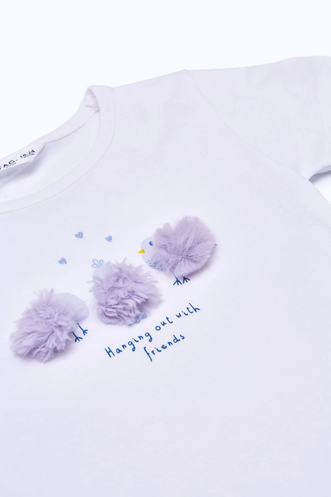 Baby Girls White Pompom T-Shirt