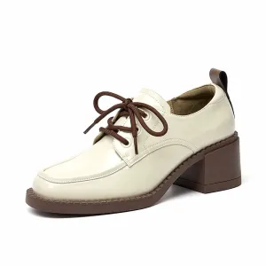 BeauToday Womens Cow Leather Lace-Up Oxfords Pumps Shoes with Round Toe Design