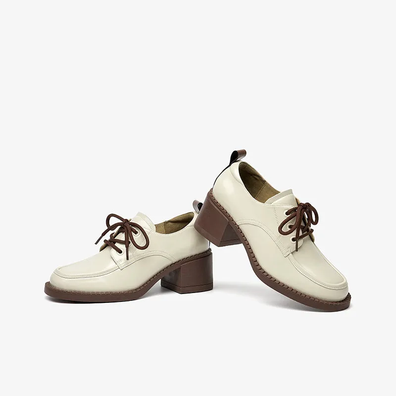 BeauToday Womens Cow Leather Lace-Up Oxfords Pumps Shoes with Round Toe Design