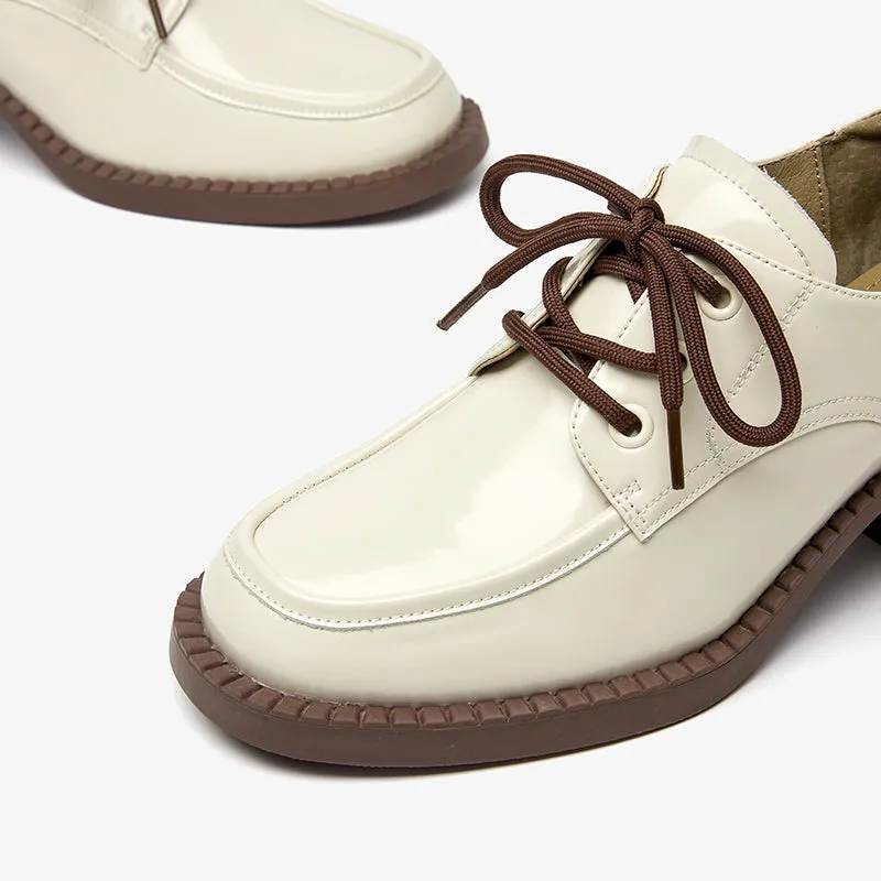 BeauToday Womens Cow Leather Lace-Up Oxfords Pumps Shoes with Round Toe Design