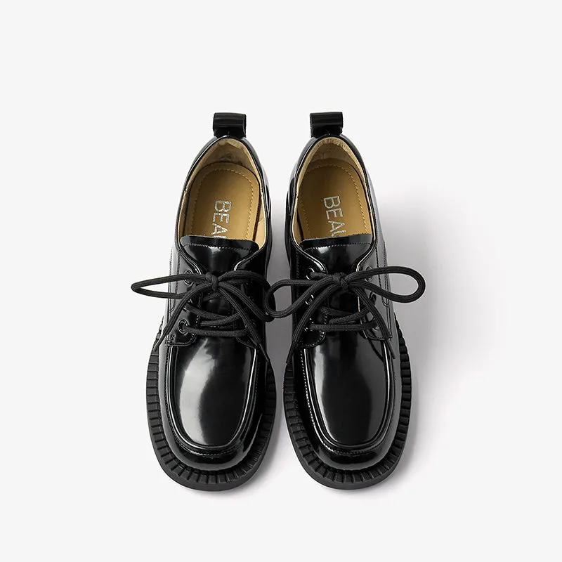 BeauToday Womens Cow Leather Lace-Up Oxfords Pumps Shoes with Round Toe Design