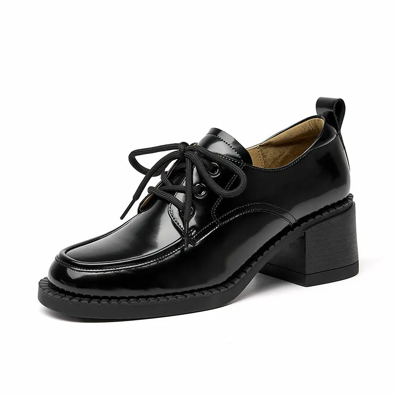 BeauToday Womens Cow Leather Lace-Up Oxfords Pumps Shoes with Round Toe Design