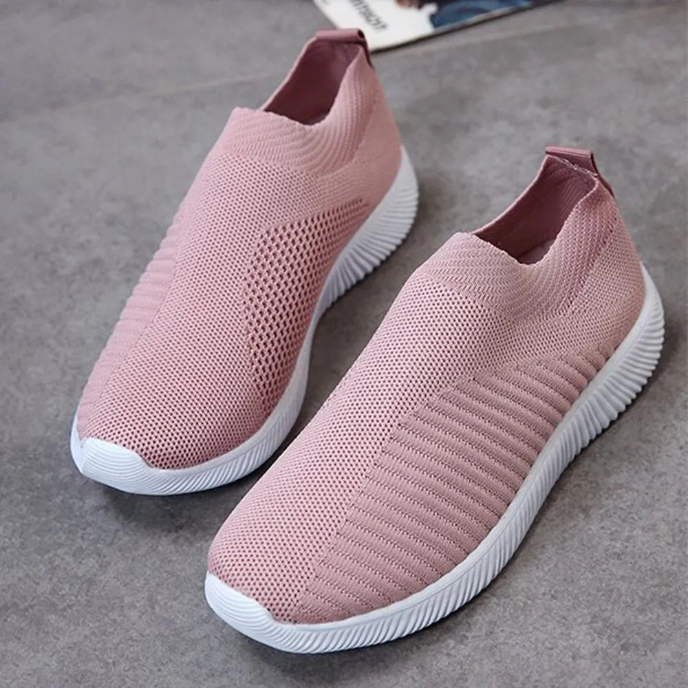 Big Size Women Running Sneakers Athletic Breathable Mesh Solid Color Socks Shoes