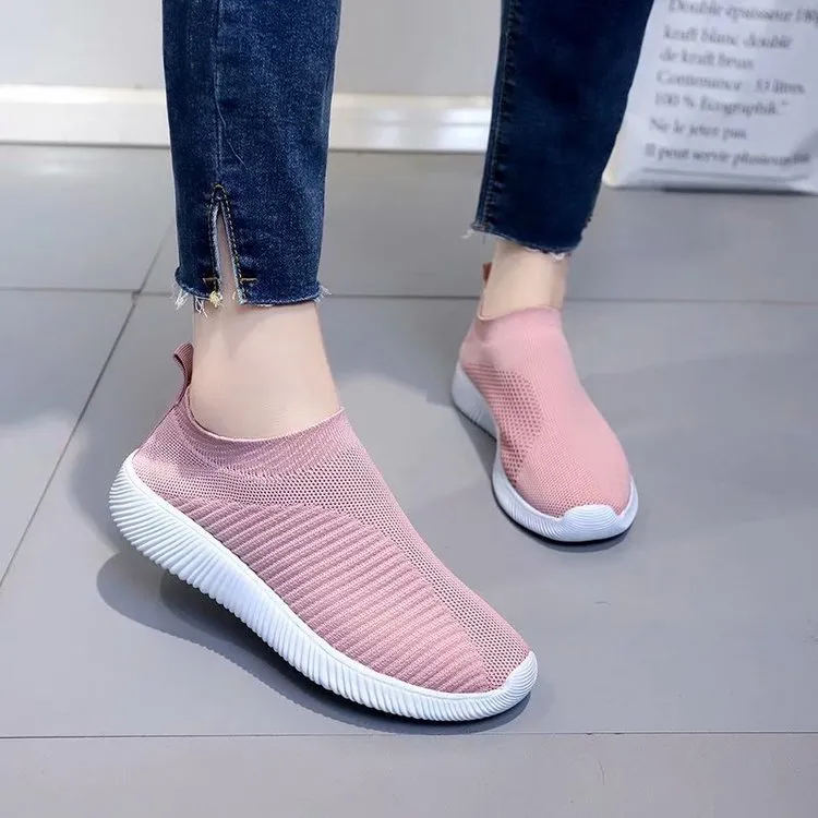 Big Size Women Running Sneakers Athletic Breathable Mesh Solid Color Socks Shoes