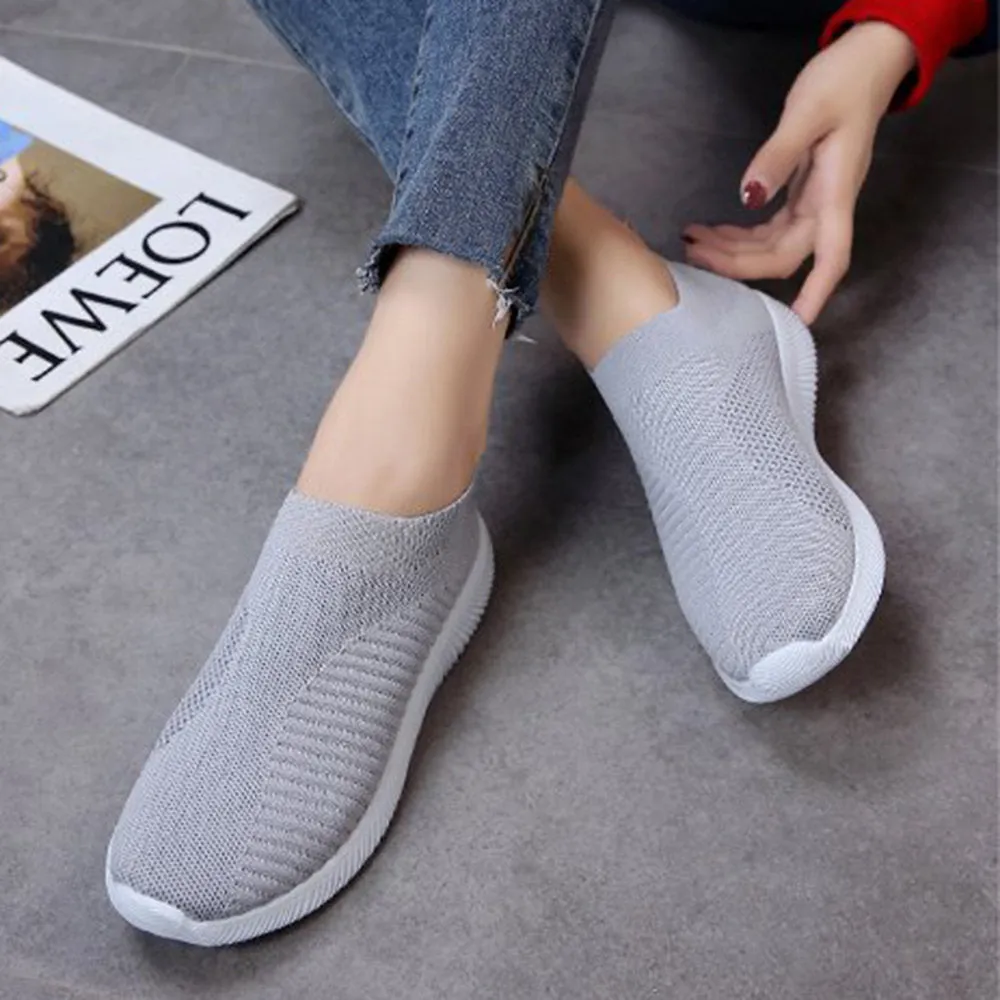Big Size Women Running Sneakers Athletic Breathable Mesh Solid Color Socks Shoes