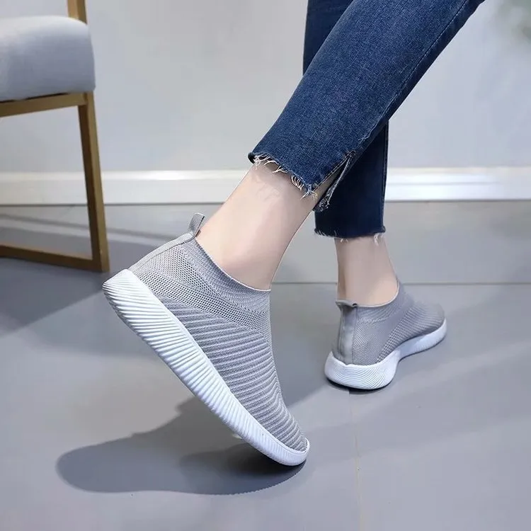 Big Size Women Running Sneakers Athletic Breathable Mesh Solid Color Socks Shoes