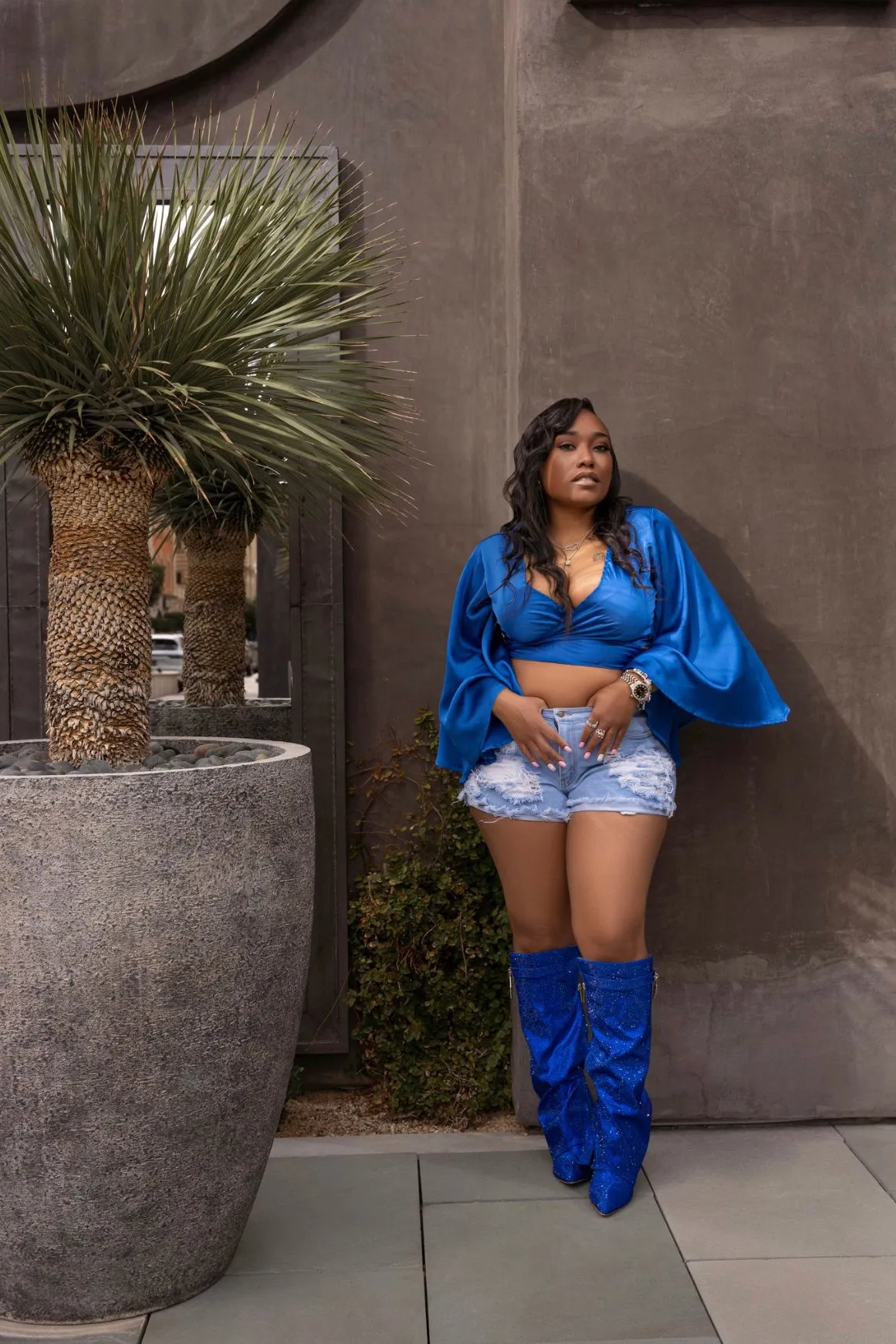Blue Bling Knee Boots