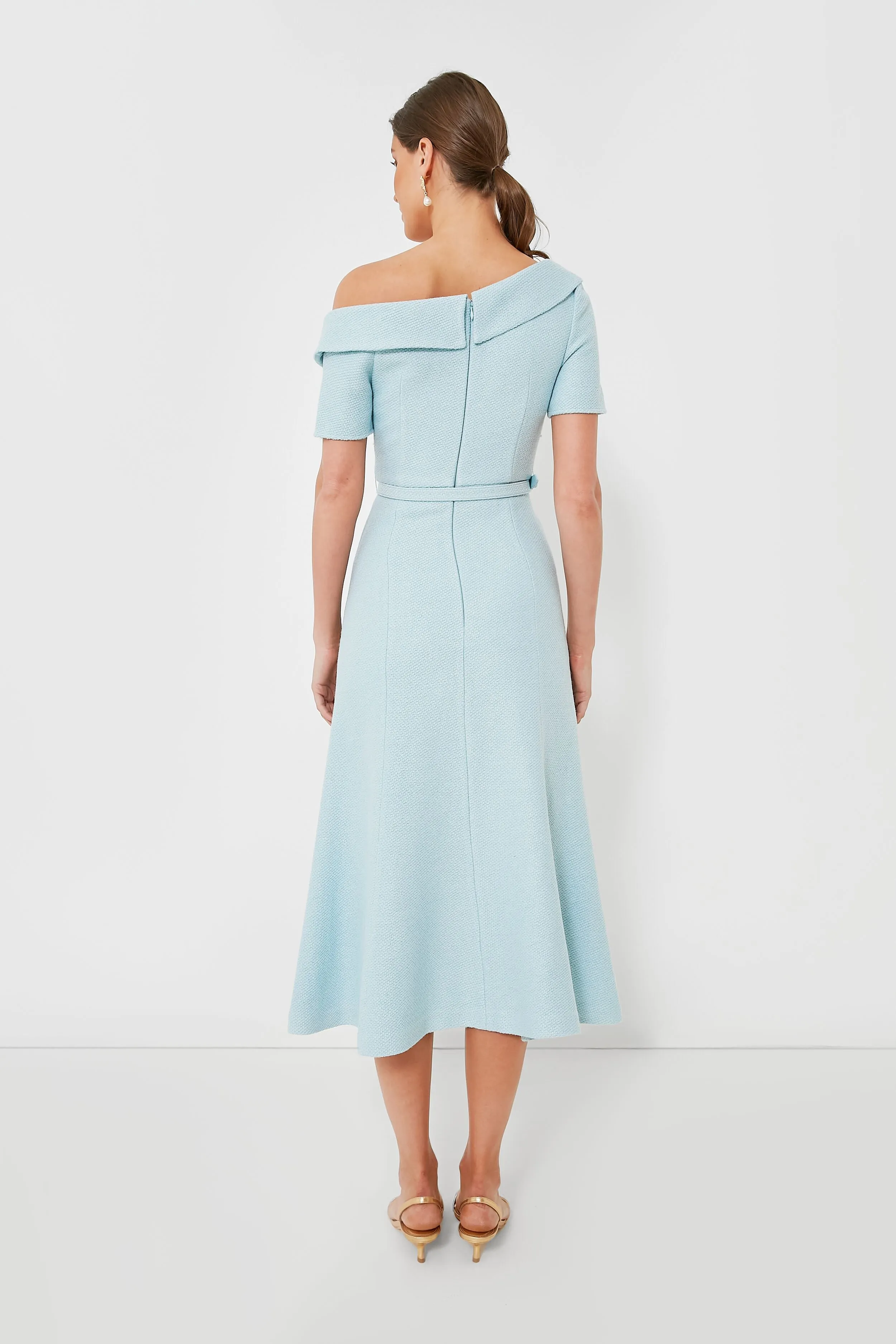 Blue Textured Woven Midi Dress
