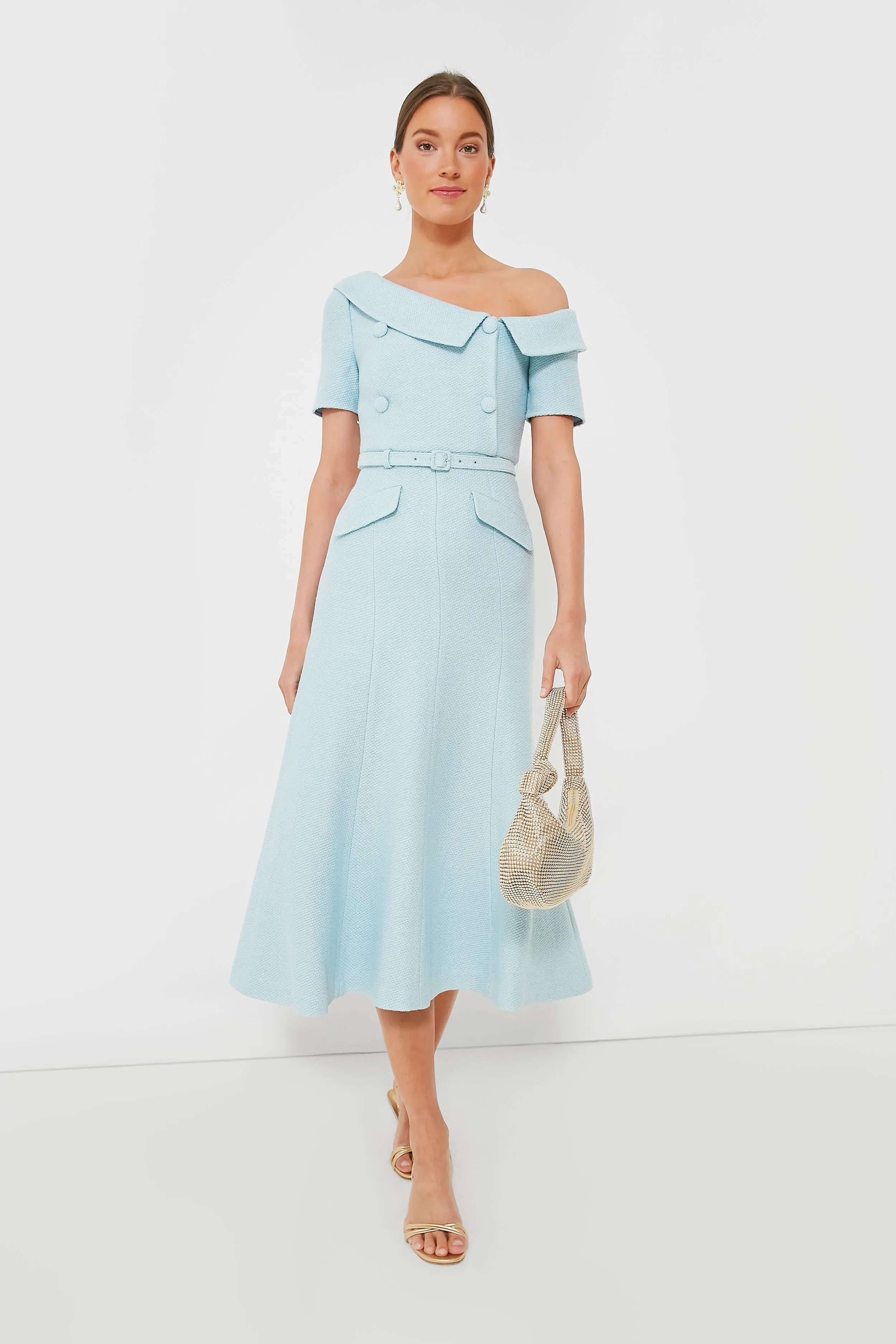 Blue Textured Woven Midi Dress