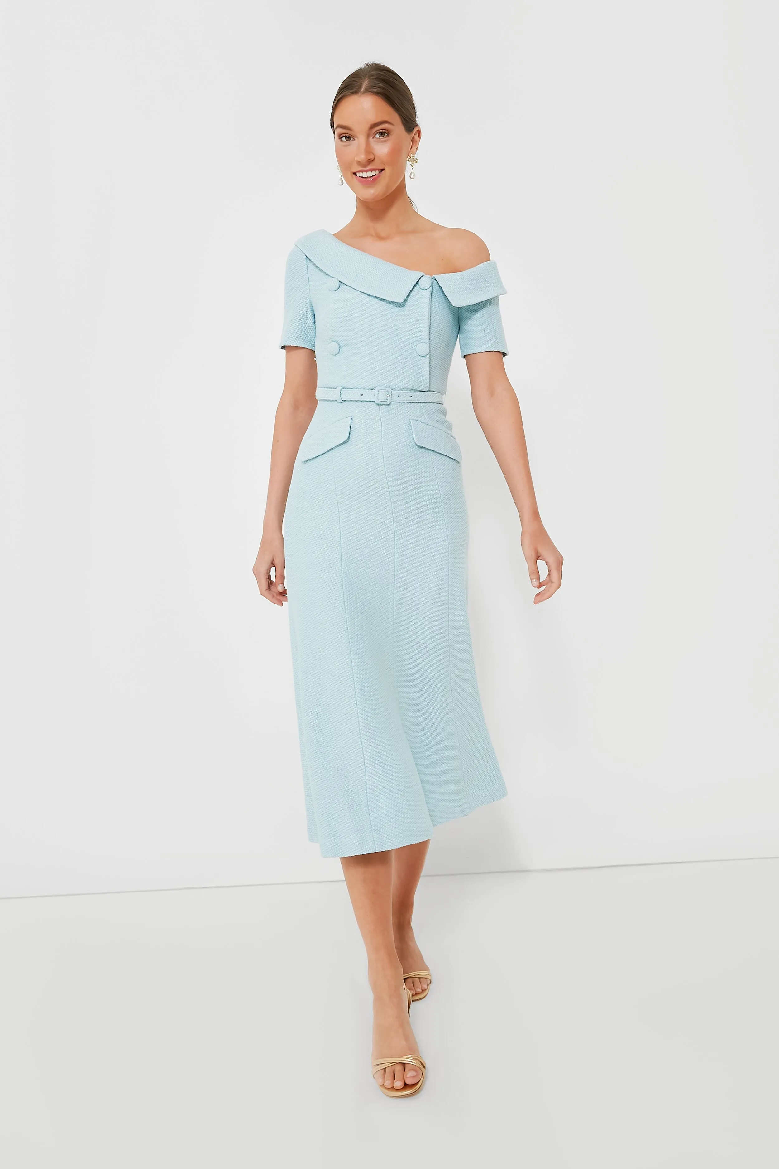 Blue Textured Woven Midi Dress