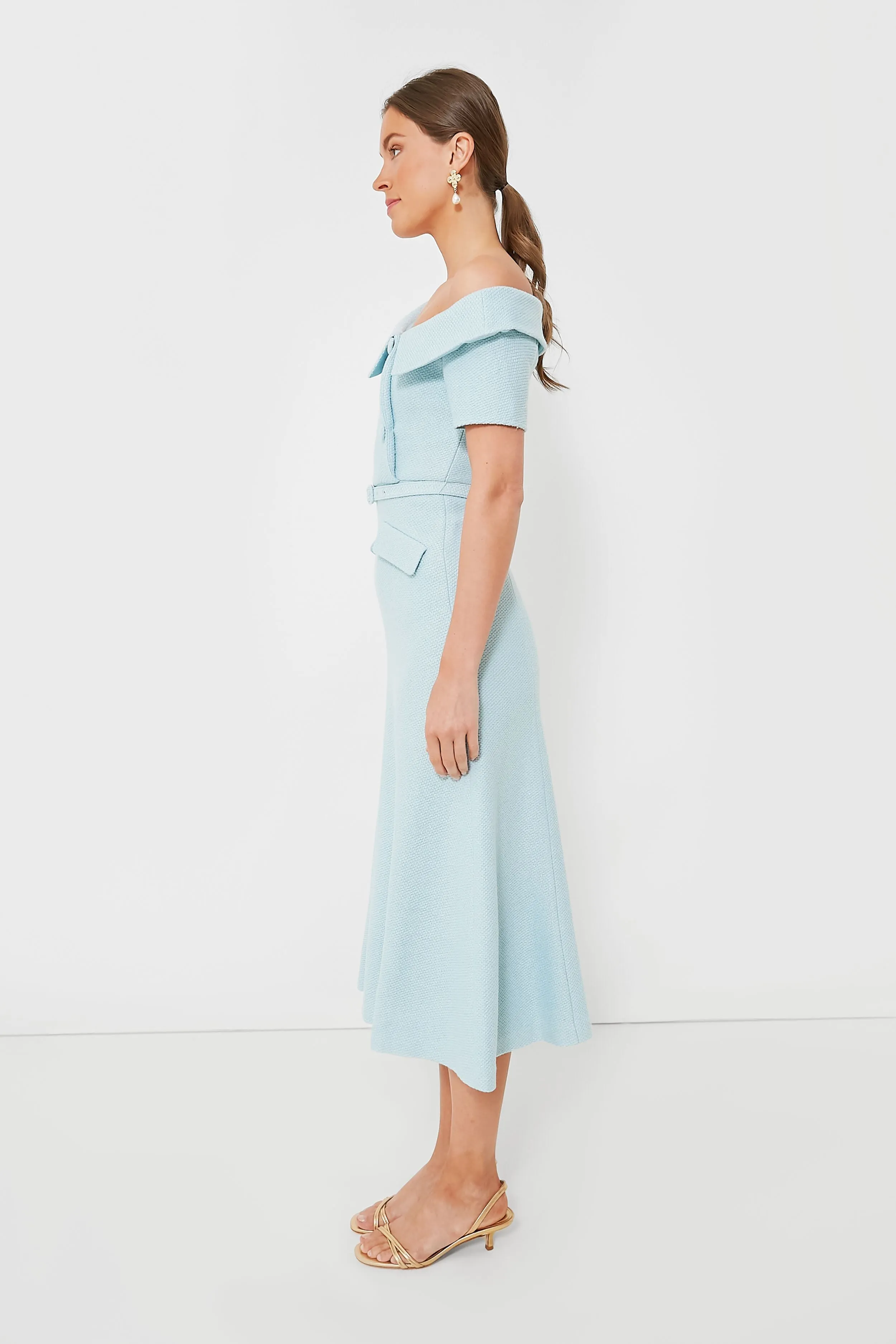 Blue Textured Woven Midi Dress