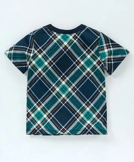 Checkered Printed Tshirt - Navy