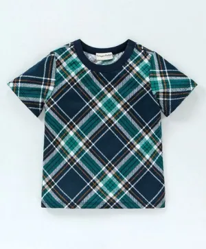 Checkered Printed Tshirt - Navy