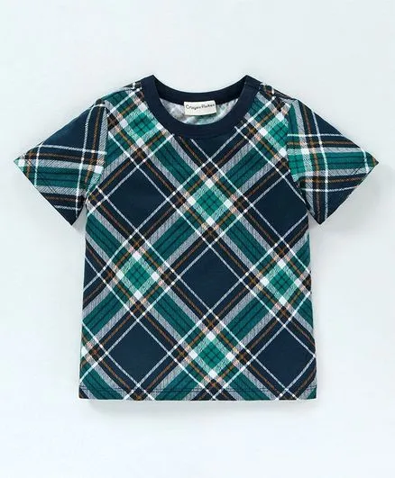 Checkered Printed Tshirt - Navy