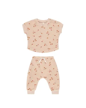Cherries Tee   Pant Set in Melon
