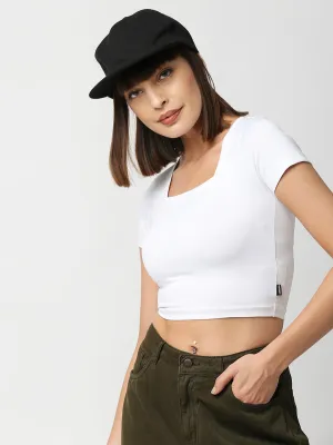 Disrupt Women White Square Neck Slim Fit Crop Top
