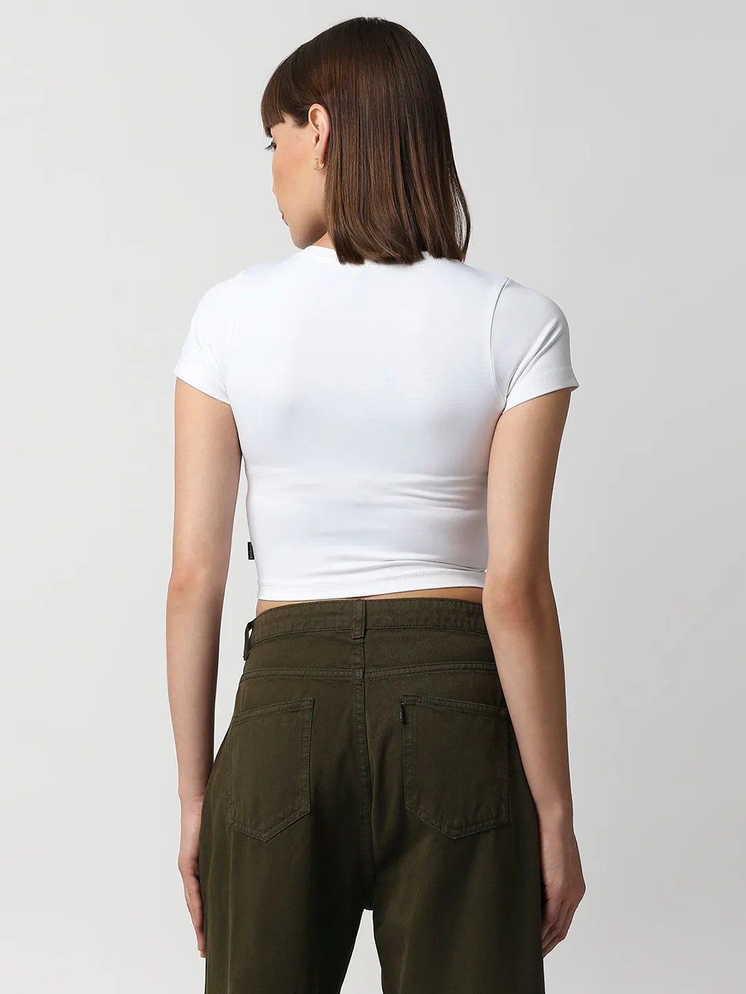 Disrupt Women White Square Neck Slim Fit Crop Top