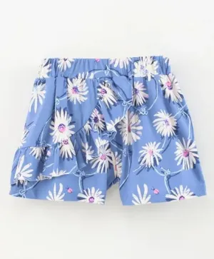 Floral with Frill Shorts - Blue