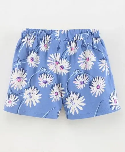 Floral with Frill Shorts - Blue