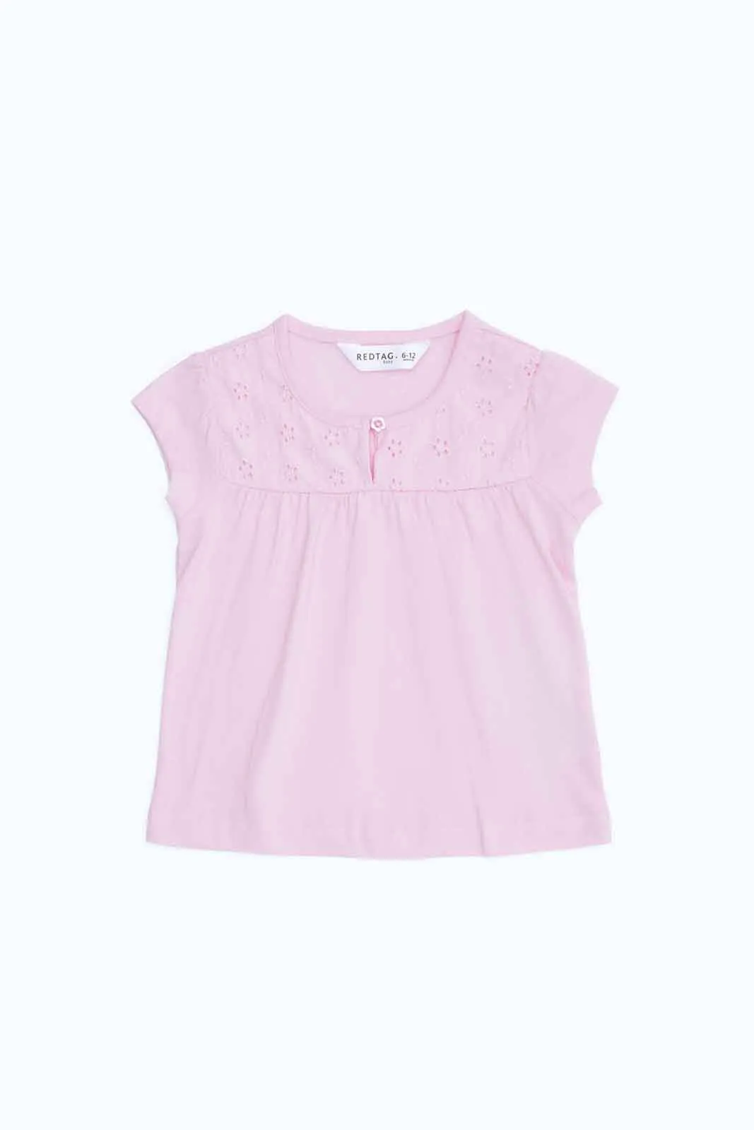 Girls Pink Solid Schiffli Blouse