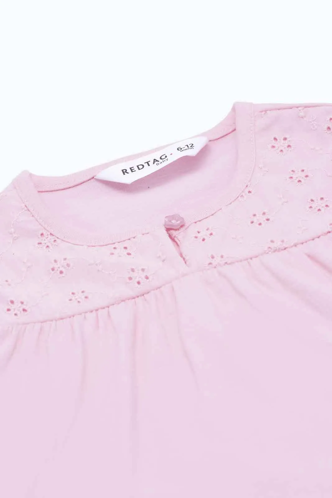 Girls Pink Solid Schiffli Blouse