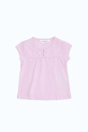 Girls Pink Solid Schiffli Blouse