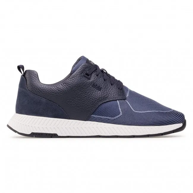 HYBRID TRAINERS WITH GRAINED-LEATHER AND JACQUARD-WOVEN FACINGS