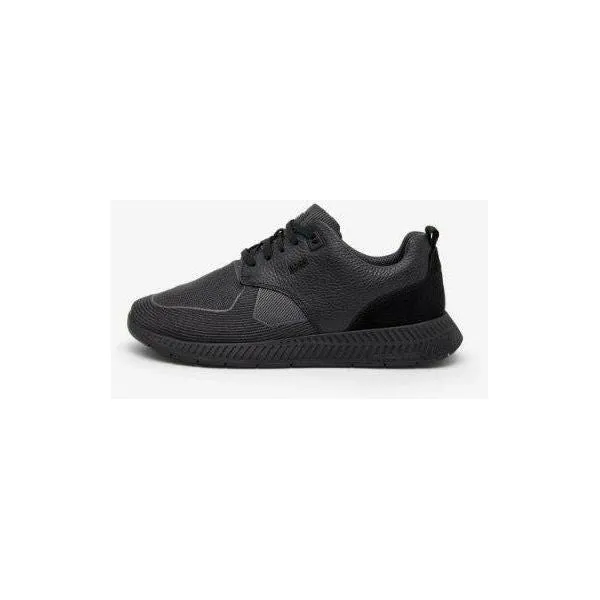 HYBRID TRAINERS WITH GRAINED-LEATHER AND JACQUARD-WOVEN FACINGS