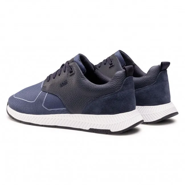 HYBRID TRAINERS WITH GRAINED-LEATHER AND JACQUARD-WOVEN FACINGS