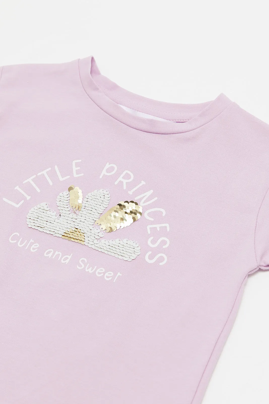 Infant Girls Lilac Sequence Embellished T-Shirt