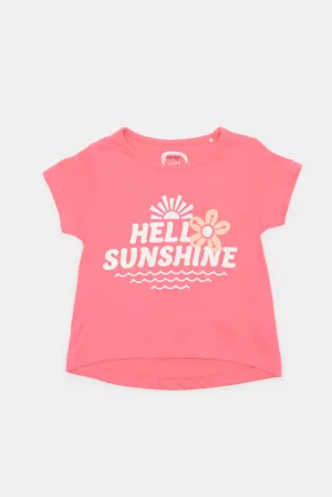 Infant Girls Pink Hello Sunshine Print T-Shirt