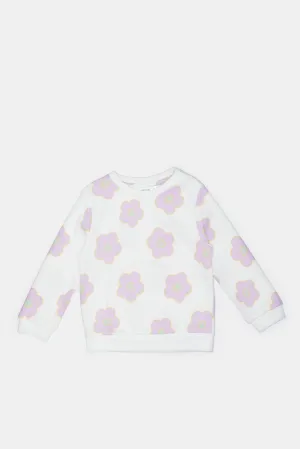 Infant Girls White Floral Print Sweatshirt
