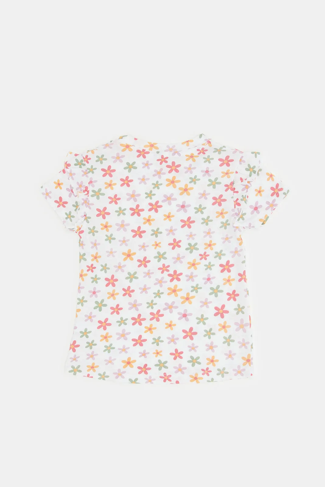 Infant Girls White Floral Print T-Shirt