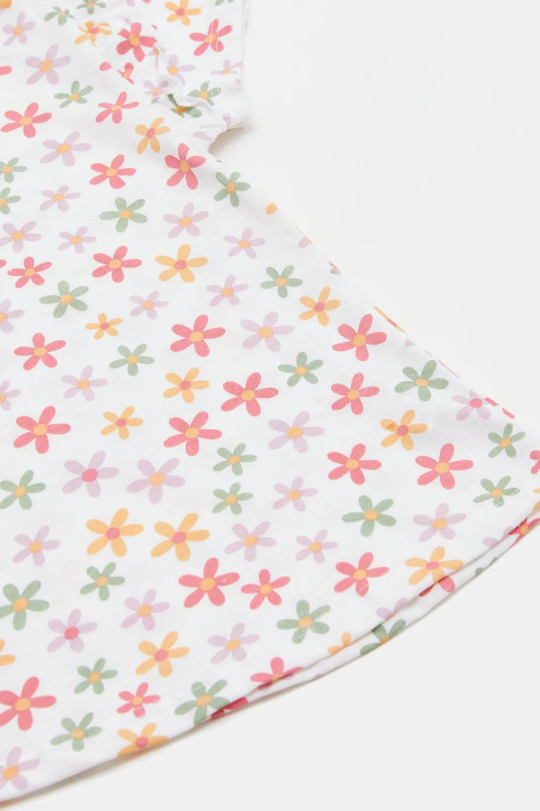 Infant Girls White Floral Print T-Shirt