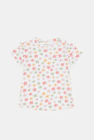 Infant Girls White Floral Print T-Shirt