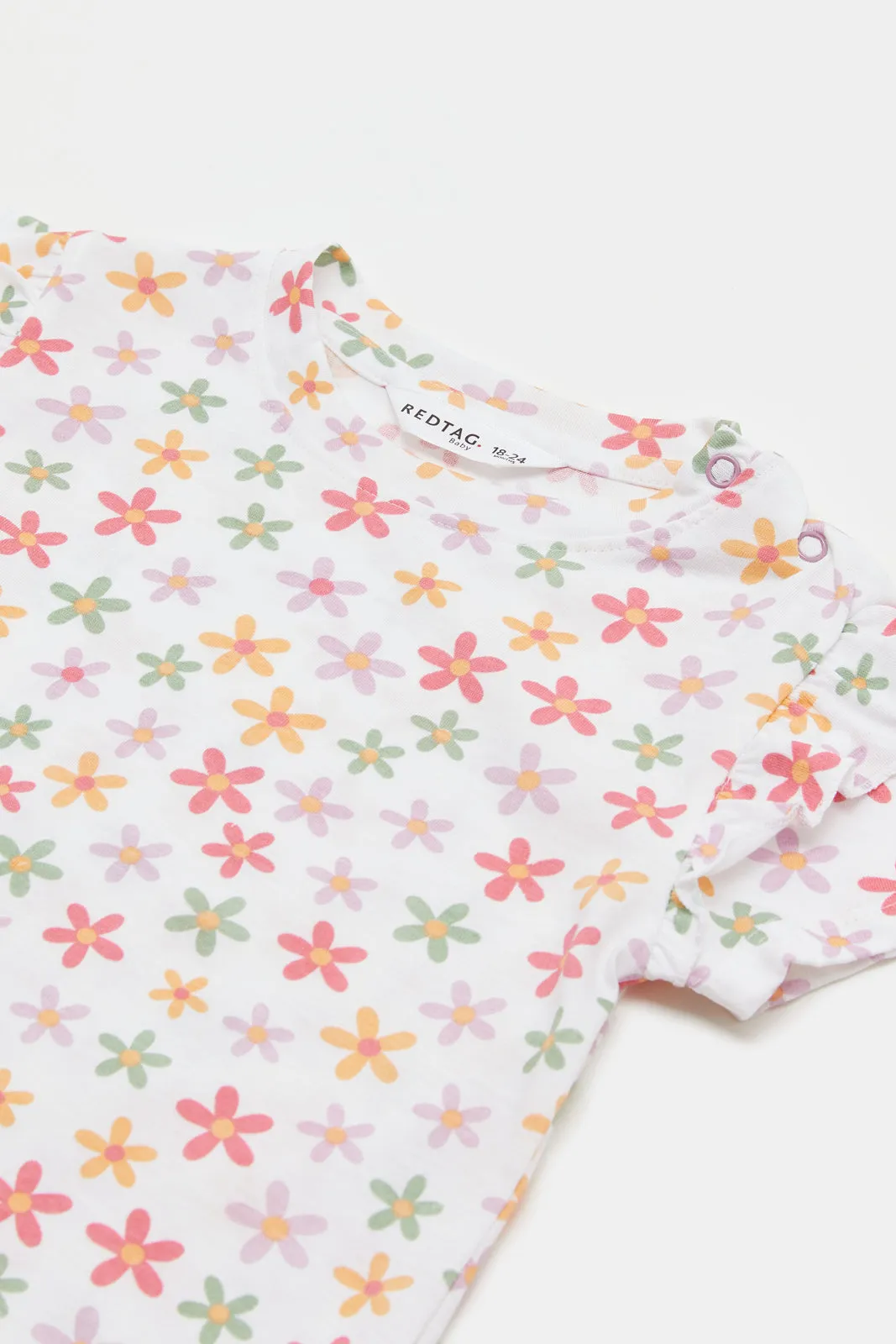 Infant Girls White Floral Print T-Shirt