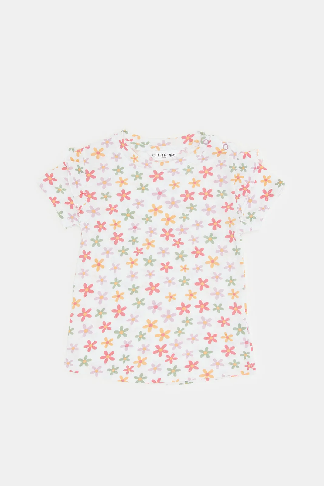 Infant Girls White Floral Print T-Shirt