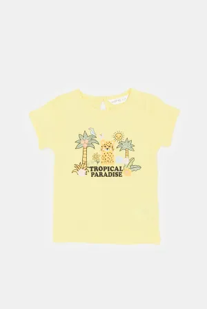Infant Girls Yellow Placement Print T-Shirt