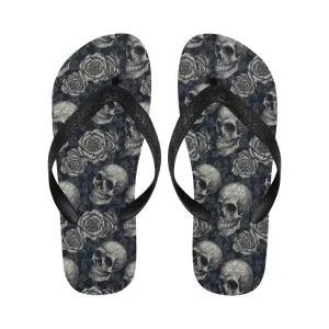 Inky Skulls And Roses Flip Flops