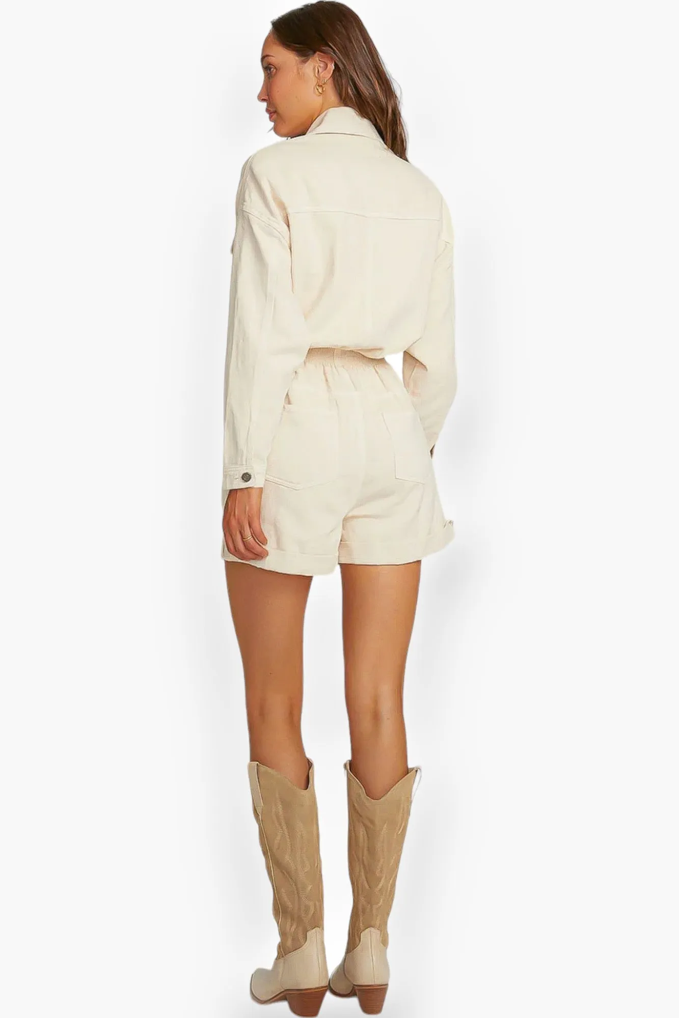 Jayde Salt Long Sleeve Denim Romper