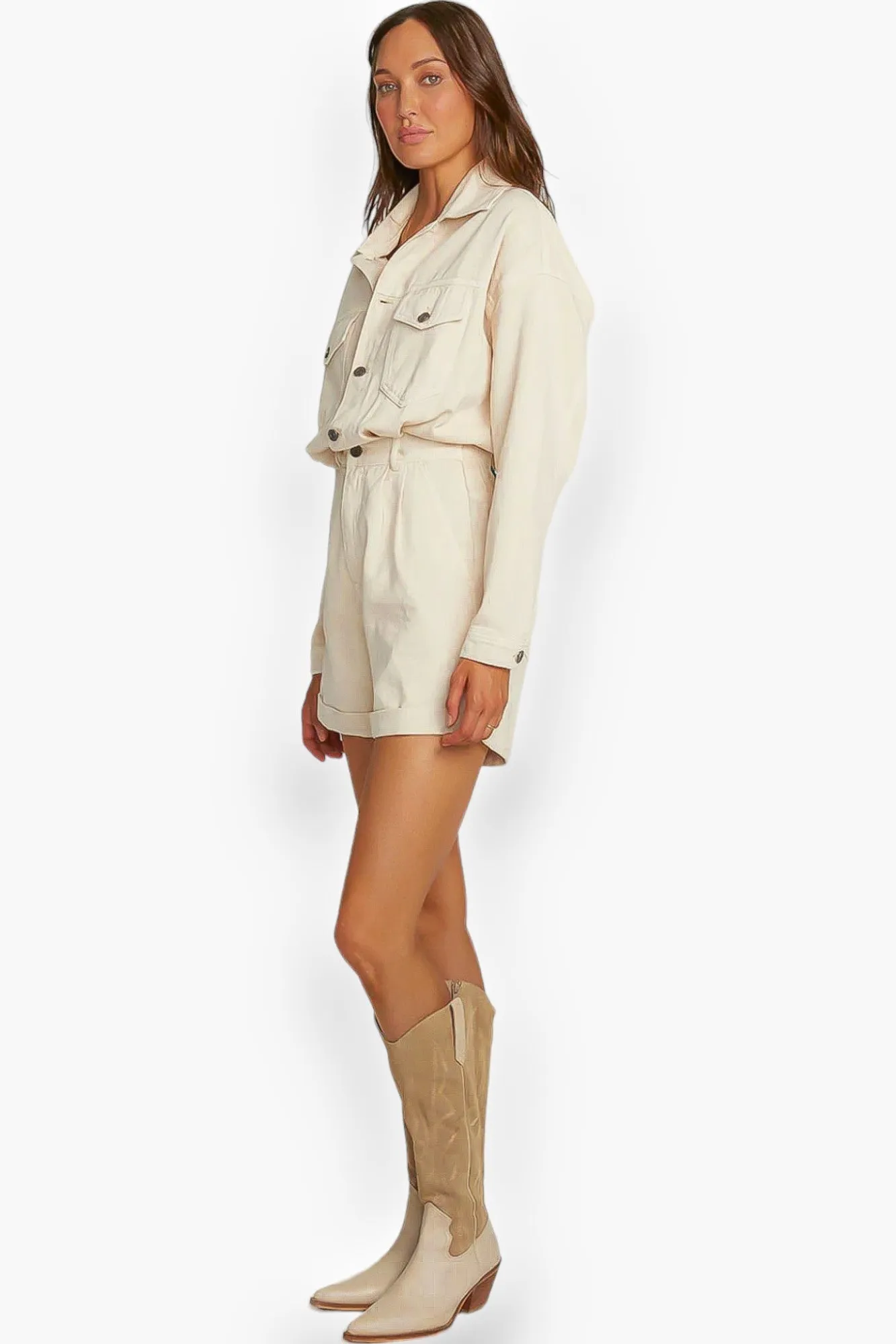 Jayde Salt Long Sleeve Denim Romper