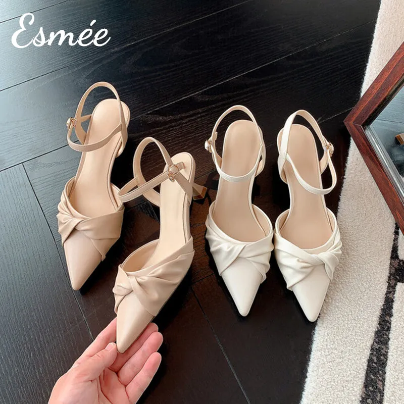 Leather High Heel Sandals with Special Design