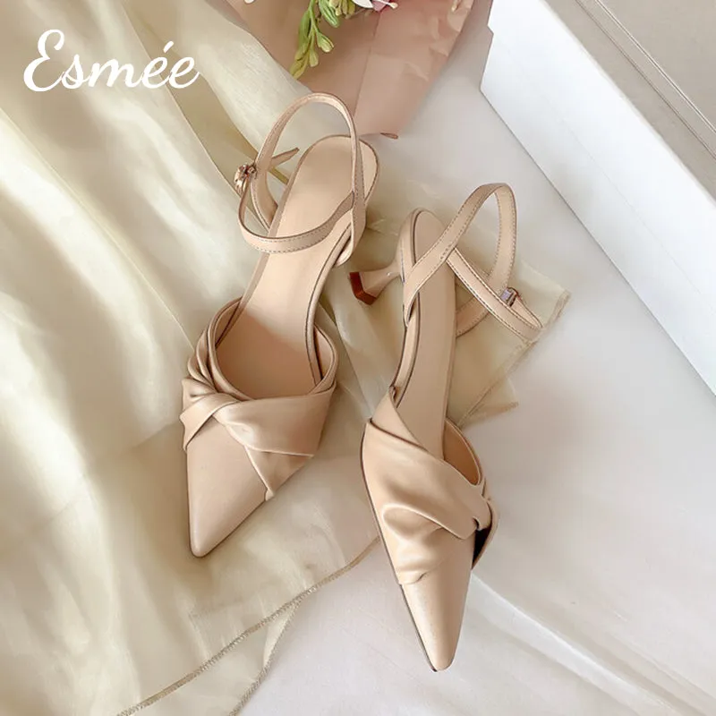 Leather High Heel Sandals with Special Design