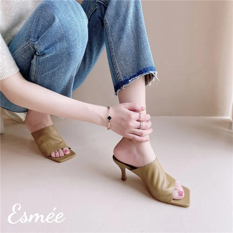 Leather High Heel Sandals with Stiletto Heels