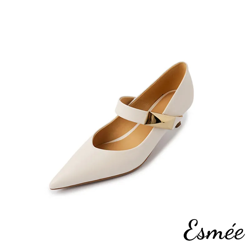 Leather High Heels Mary Janes with Metal Buckle Design
