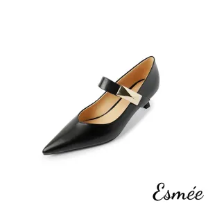 Leather High Heels Mary Janes with Metal Buckle Design